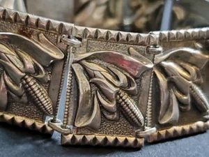 Selten Antik Vintage Sterlingsilber Maiskolben Schale Panel Gliederhalterung Armband 7" - Bild 1 von 14
