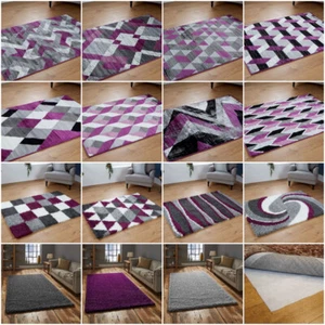 Large Living Room Rug Carpet Small XL Big Bedroom Rug Grey Purple  - Picture 1 of 49