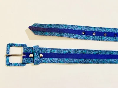 Cinturón Cubierto de Tela Vintage Azul Púrpura Paisley Años 80 90 Boho Bohemio Talla 29"-33" Foto 1 de 4