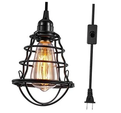  Industrial Plug in Pendant Light, Vintage Hanging Cage Pendant Light 1 Pack - Image 1 of 4
