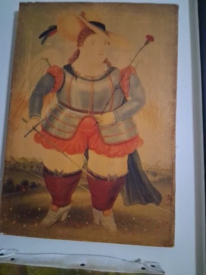Fernando Botero Vintage 2 Cuadros Sobre Lienzo San Miguel Arcángel, Firmados Foto 1 de 4