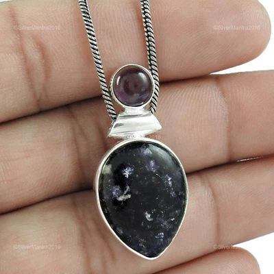 Regalo di Natale Pera Charoite Vero 925 Argento Sterling Sorella Etnico Ciondolo - Immagine 1 di 4