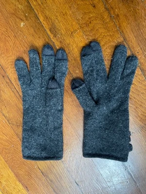 Forte Cashmere Dark Gray Gloves 100% Cashmere Buttons and Ruching on the side - Image 1 of 4