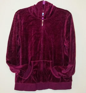 Felpa con cappuccio e zip intera SJB Active donna grande rosso scuro bordeaux velluto - Foto 1 di 20