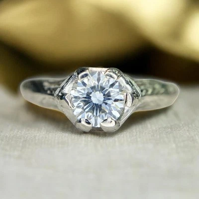 Anillo solitario vintage Art Deco paladio diamante redondo natural Foto 1 de 4