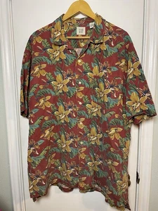 Vintage Men's Gap Hawaiian Linen Blend Shirt Short Sleeve Button Floral XL - Picture 1 of 10