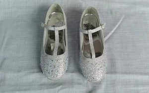 NIÑAS PLATA ESTRÁS BRILLO ZAPATOS ELEGANTES GRANDES KIGS TALLA 4 METAL BLING - Imagen 1 de 9