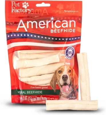 Pet Factory American Beefhide 3-3.5" Mini Rolls Dog Chew Treats - Natural Flavor - Image 1 of 4