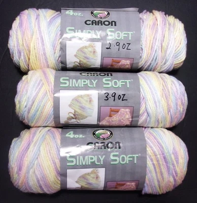Lote de 3 ~ Caron Simply Soft Yarn en Baby Brights Ombre (9801), mismo lote de tinte Foto 1 de 4