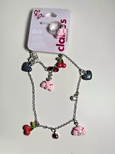NEW Silver Poodle Cherry Heart Set Necklace Bracelet & Ring from Claire's Club - Picture 1 of 2