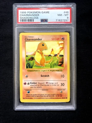 1999 Pokémon Charmander  Base Set Shadowless #46/102 NM-MT PSA 8 FREE SHIPPING! - Image 1 of 2