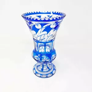 Jarrón checo de cristal bohemio azul, alrededor de principios del siglo XX cobalto vintage - Imagen 1 de 16