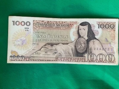 Mexican $1000 Pesos Bank Note 1985 SOR JUANA INES DE LA CRUZ Nice Condition #56B - Image 1 of 2