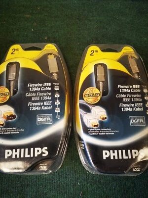 New Philips Firewire 1394a 4 Pin to 6 Pin Lead Cable  2M 2 Two Metre  SWV3514/10 - Image 1 of 3
