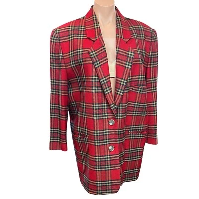 Linda Allard Ellen Tracy Plaid Blazer Wool Cashmere Blend Holiday Jacket Sz 10 - Image 1 of 4