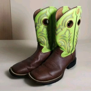 Tony Lama Boots Western Buckaroo Cowboy Leather Square Toe Mens 8.5D Neon Green - Picture 1 of 14