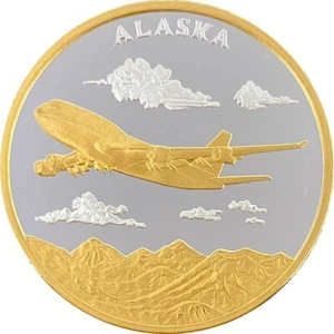 Medallón de oro plata de aviación Alaska como nuevo 747 a prueba de 1 oz - Imagen 1 de 2