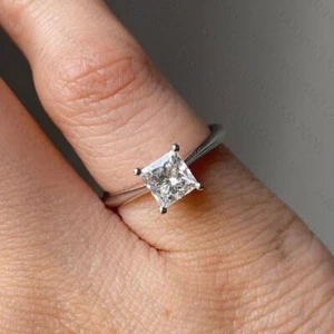 Princess Cut Moissanite Solitaire Wedding Engagement Ring 14k White Gold Plated - Picture 1 of 6