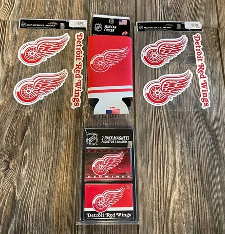 Brand New Detroit Red Wings Fan Pack Logo Magnets- Multi-Use Decals- Can Cooler Cover