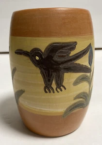 Seminario Pottery Peru Pottery Cup Mug w/ Hummingbird & Flowers Red, Gold New - Picture 1 of 10