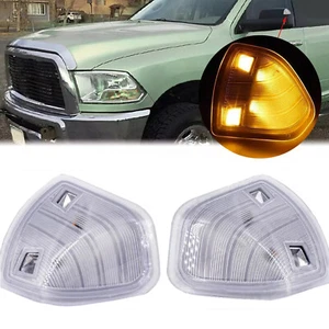 For Dodge Ram 1500 2500 3500 Amber LED Side Mirror Turn Signal Lights Clear Lens - Picture 1 of 14