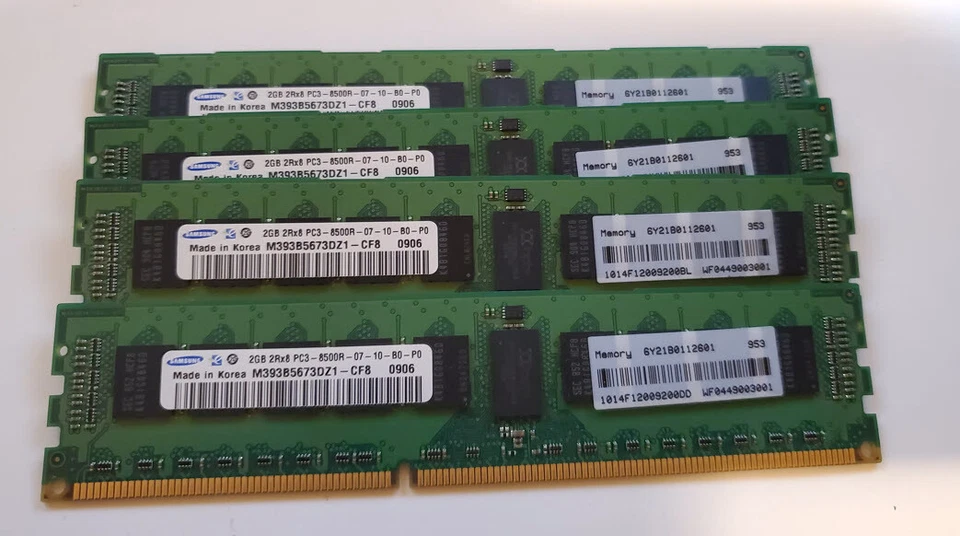 8GB (4x2GB) PC3-10600R DDR3-1333MHz 2Rx8 Reg ECC Samsung M393B5673DZ1-CH9 - Image 1 of 1