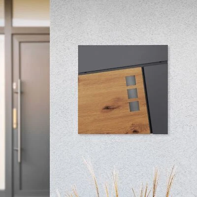 ML DESIGN MODERN LIV Cassetta postale da parete in acciaio antracite e aspetto legno con serratura