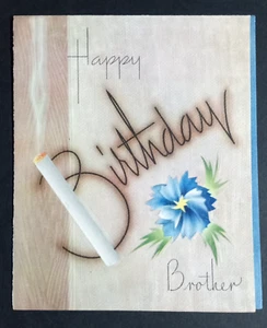 Happy Birthday Brother Greeting Card c1950s Cigarette Blue Flower Unused NOS - Picture 1 of 3