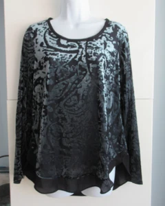 Simply Vera Wang M Long Slv Stretch Top Velvet See Through Comfy Top Black Multi - Picture 1 of 13