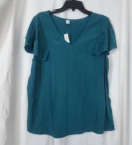 Neu mit Etikett Old Navy Damenbluse türkis V-Ausschnitt kurze Flatterärmel Übergröße Größe 1X - Bild 1 von 7