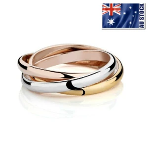 18k White Yellow Rose Tri-gold Plated Laides Mens Solid Fashion Wedding Ring - Picture 1 of 12