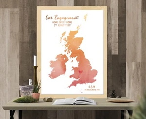 Personalised UK Watercolour Map Print. Gift. Wedding Anniversary Engagement - Picture 1 of 16