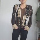 VTG Crystal Handwoven Wearable Art Brown Earth Tones Button Accents Med Jacket