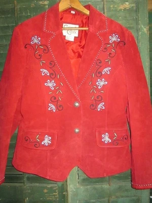 CRIPPLE CREEK Studded floral western equestrian leather jacket blazer WOMENS L - Image 1 of 4
