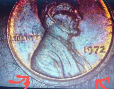 1972 Penny Errors No Mint Mark, Struck Off Center, Letters On Rim, 95% Copper - Image 1 of 4