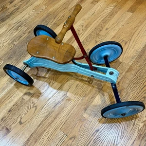 Antique Irish Mail Cart Pedal Push Pull Kids Ride On Car Go Cart Metal/Wood VTG - Picture 1 of 14