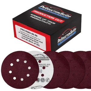 Disques à poncer 5" rouge 8 trous 80 grains, boîte de 50 - papier de verre support crochet et boucle - Photo 1/5