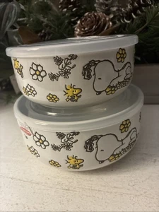 Peanuts Neu Snoopy & Woodstock Keramik Schüssel 2er Set mit Druckdeckel - Bild 1 von 4