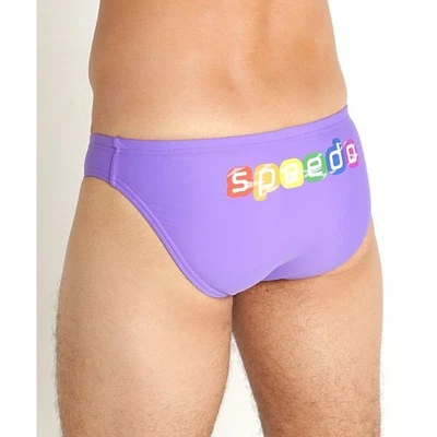 SPEEDO Men's Pride Graphic Solar Brief Swimsuit Size 26 Wicked Purple NWT - Image 1 of 4