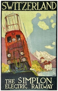 Original Vintage Poster SWITZERLAND THE SIMPLON ELECTRIC RAILWAY Swiss Travel OL - Picture 1 of 5
