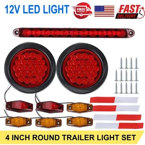 4 inch Round Led Trailer Lights Kit w/ Light Bar Wiring Stop for Boat RV Truck - Picture 1 of 9