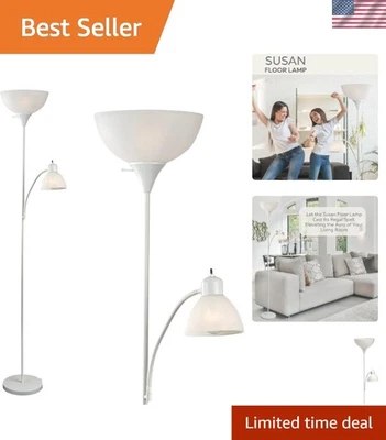 Elegant Adjustable Floor Lamp with White Plastic Shades - 72 Inches Tall - Image 1 of 4