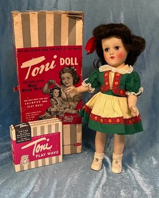 1950'S VINTAGE IDEAL TONI DOLL 14" P-90  MIB  ORIGINAL OUTFIT BOX  & ACCESSORIES - Image 1 of 4