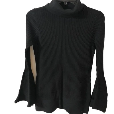 Dolce Gabbana 黑色毛衣 S 套衫高领喇叭袖罗纹胸围:38 英寸 — 第 1/4 张图片