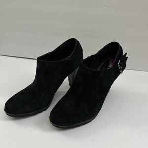 White Mountain  Black Zip Buckle Leather Block Ankle Boots Heels Size 8.5  - Picture 1 of 9