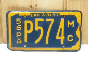 Vintage PA Pennsylvania Penna Motorcycle License Plate 1956 P574 INV18137 - Picture 1 of 2