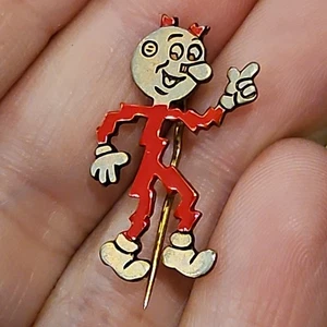 Vintage Mr. Reddy Kilowatt Atom TradeMark Electric Goldtone Red Enamel Stick Pin - Picture 1 of 3