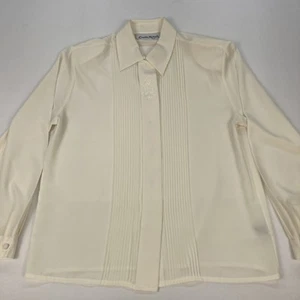 Claudia Richard Vtg.Women’s Long Sleeve Blouse Cream Color Sz 12 Embroidered - Picture 1 of 11