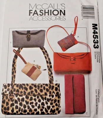 McCall's 4533 Handbag Purse Clutch Wristlet Fashion Accessories Sewing Pattern - Image 1 of 2