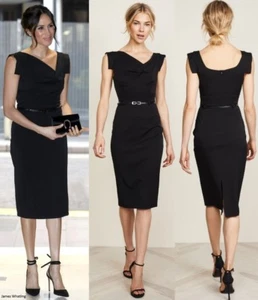 BLACK HALO Jackie O Belted Sheath Hollywood Celebrity Black Eclipse Dress - Picture 1 of 5